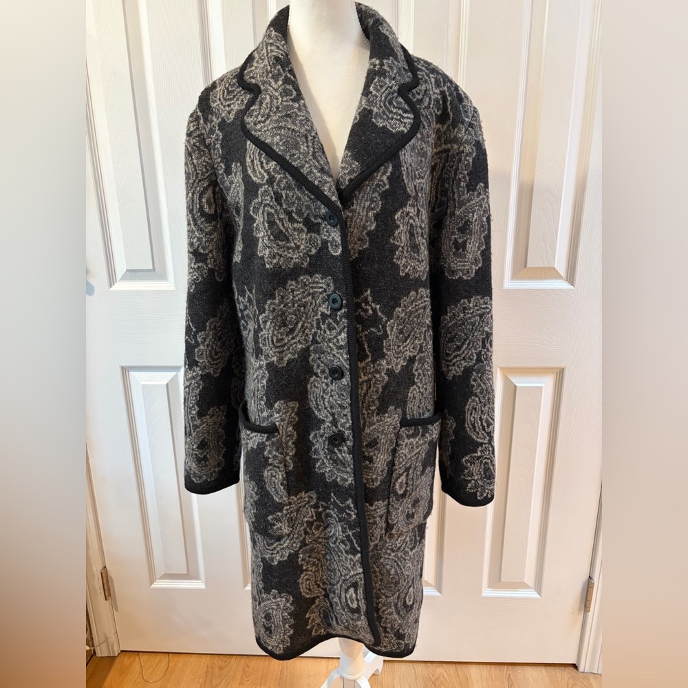Utex Design Charcoal Gray Paisley 100% Wool Lined Coat Size L